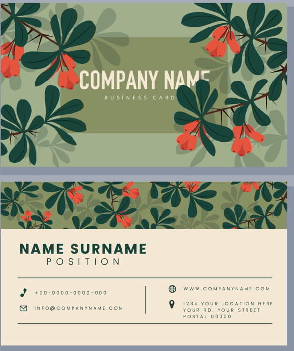 Visiting Card Template Colored Flowers Decor Classical Design Free Vector