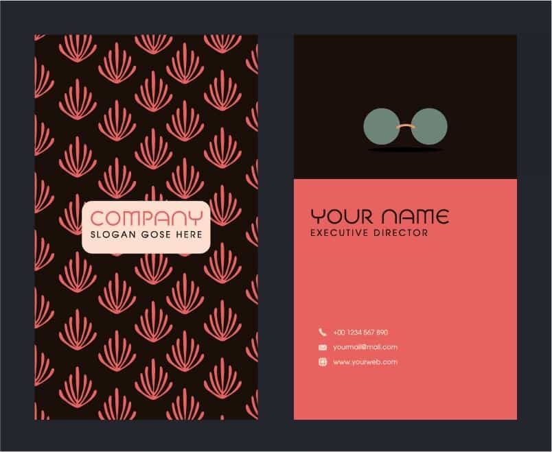 Visiting Card Template Dark Design Repeating Hand Drawn Plants EPS and Ai File