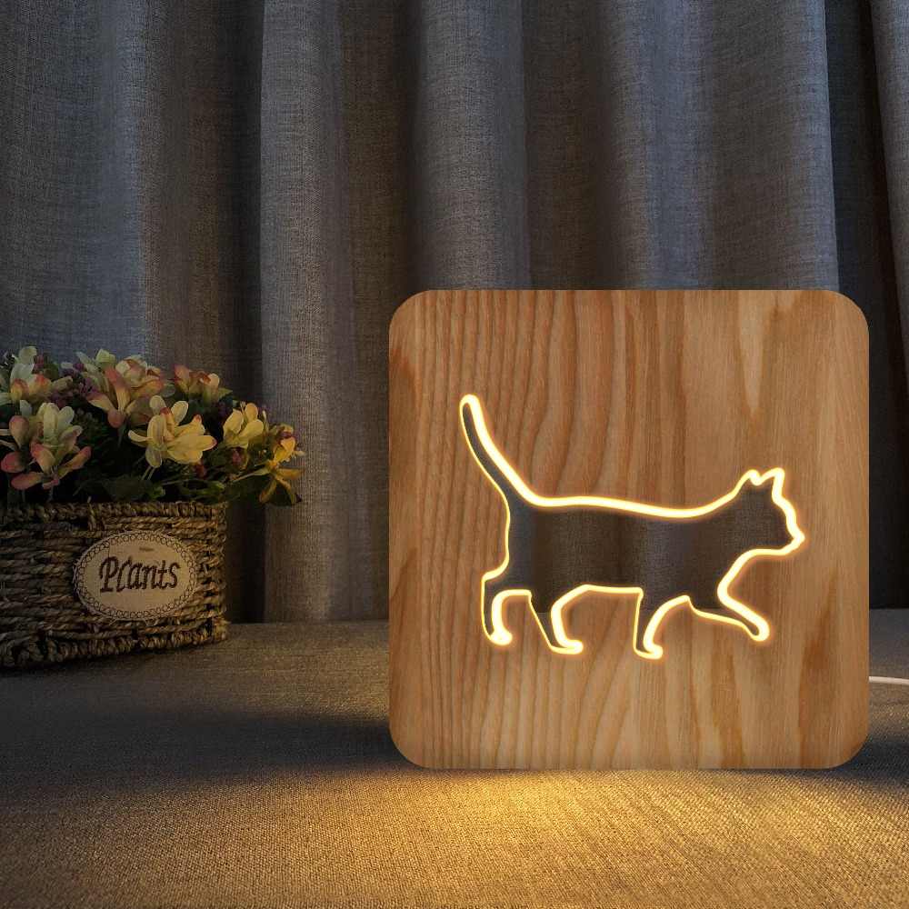 Walking Cat Wooden 3D Night Lamp Free DXF Vectors File