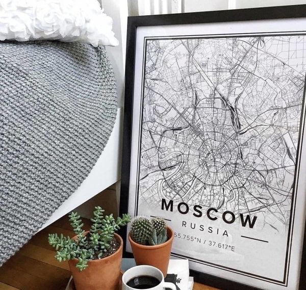 Wall Art with Laser Engraved Map of Moscow Vector File