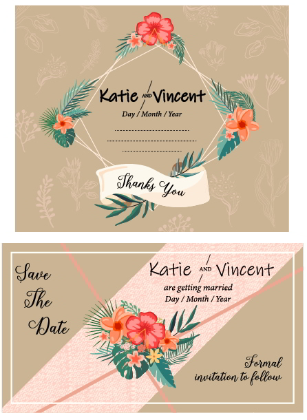 Wedding Card Template Classical Colorful Flora Decor Illustrator Vector File