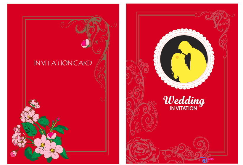 Wedding Card Template Dark Colored Elegant Botanical Decor Illustrator Vector File