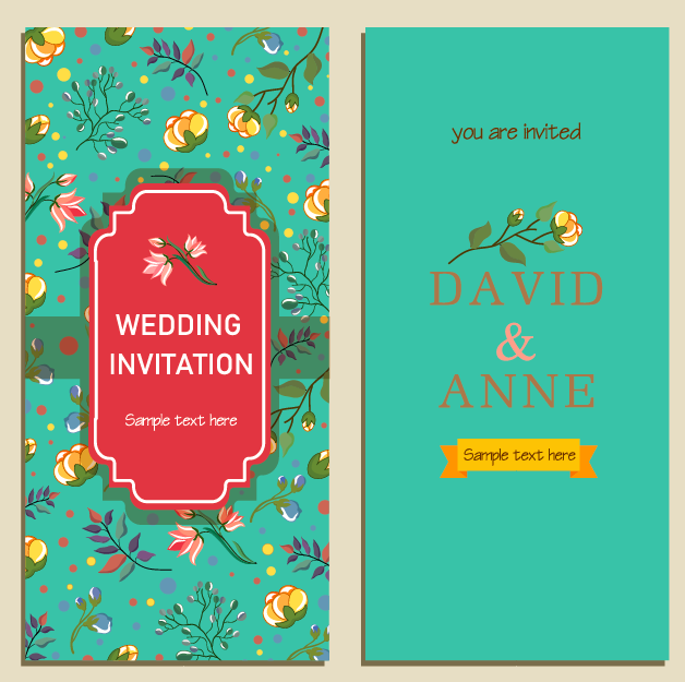 Wedding Card Template Elegant Bright Colorful Botanical Decor Illustrator Vector File