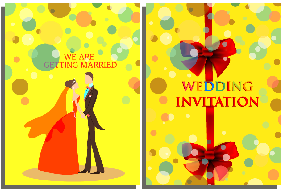 Wedding Card Template Marriage Couple Colorful Round Illustrator Vector File