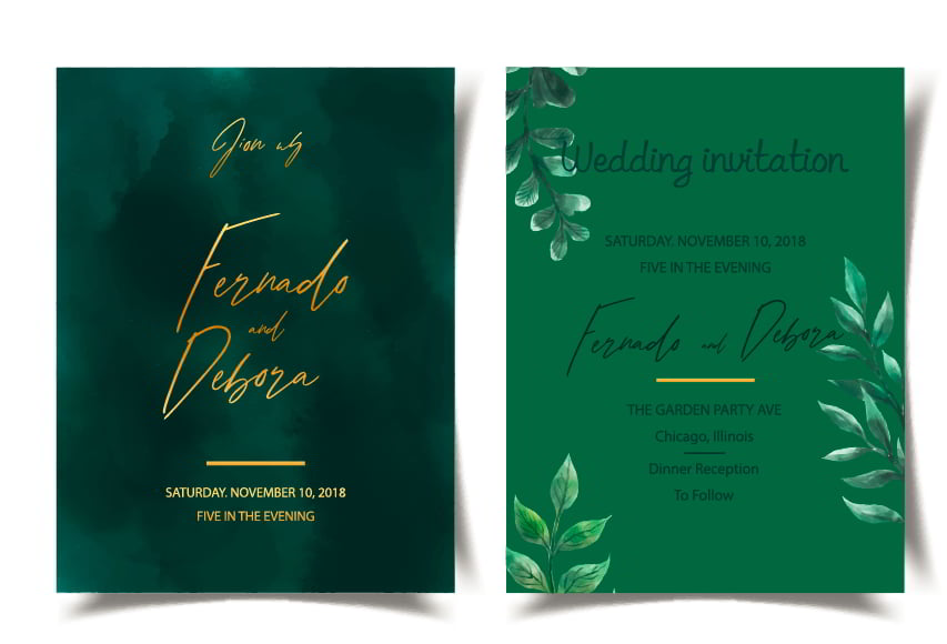 Wedding Card Templates Elegant Contrast Design Leaf Decor Free Vector