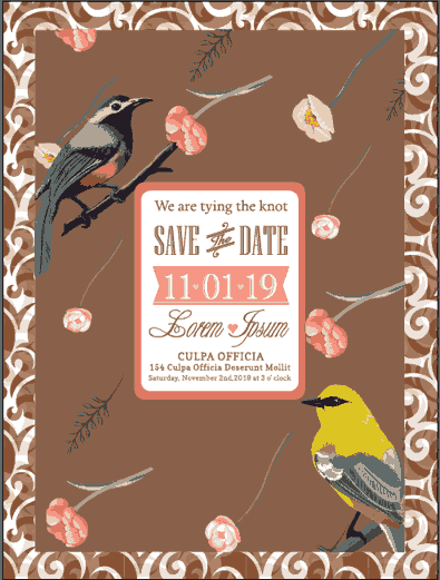 Wedding Invitation Card Banner Colorful Flowers Birds Icons Decor Free Vector
