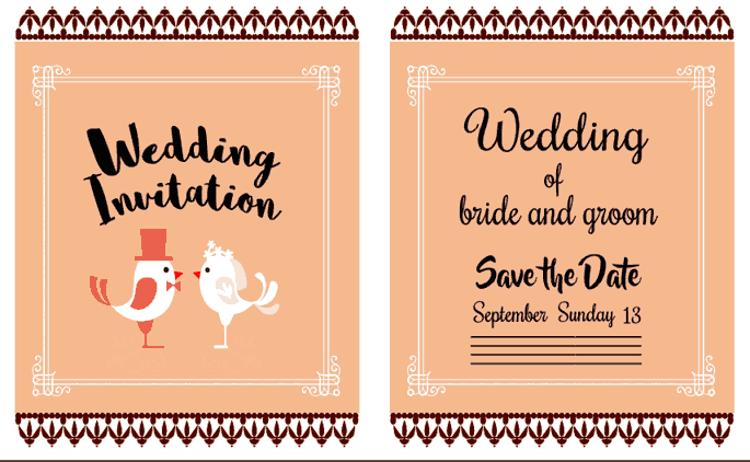 Wedding Invitation Card Design Classical Style With Birds Couple Free Vector