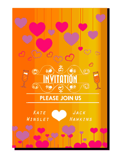 Wedding Invitation Card Design Classical Style With Colorful Hearts Free Vector