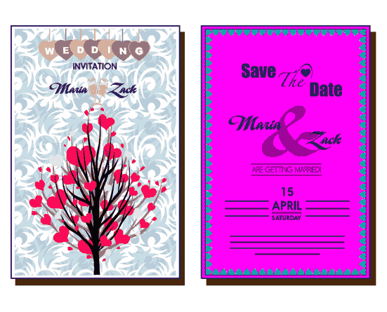 Wedding Invitation Card Design Hearts Tree And White Background Free Vector