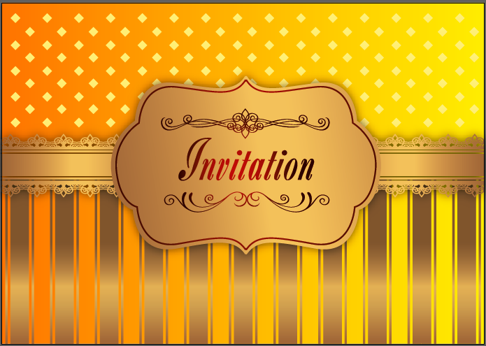 Wedding invitation Card red golden frame fringes Vector File