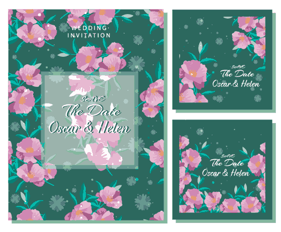 Wedding Invitation Card Template Classical Pink Flowers Decor Free Vector