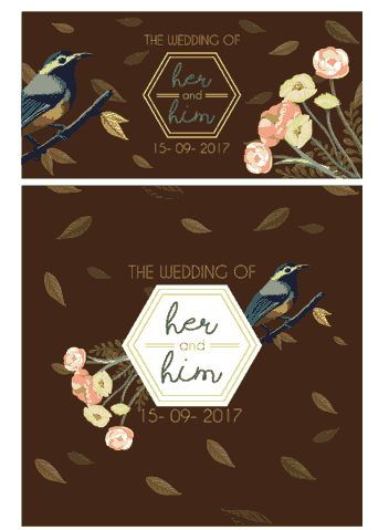 Wedding Invitation Card Template Flowers Sparrow Icons Multicolored Decor Free Vector