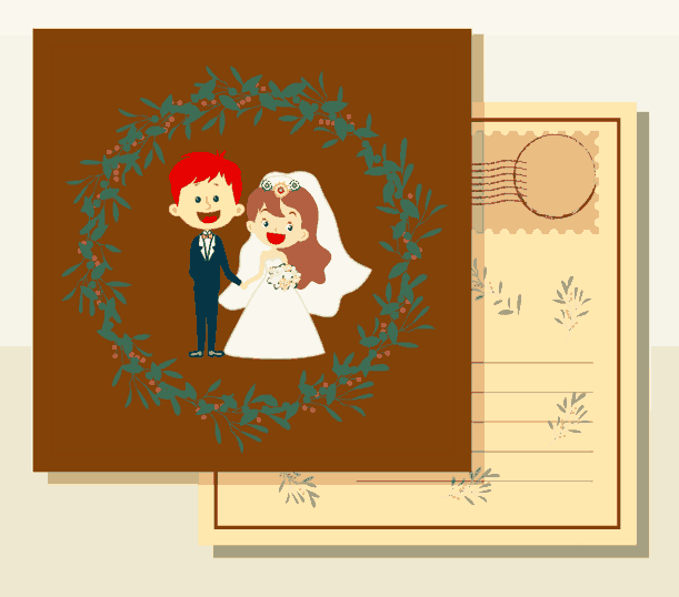 Wedding Invitation Card Template Groom Bride Icons Classical Decor Free Vector