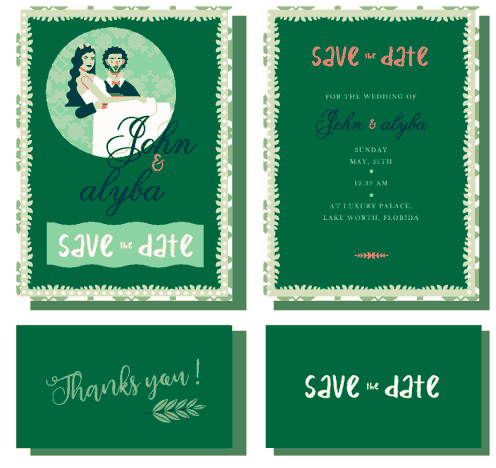 Wedding Invitation Card Template Retro Design Couple Free Vector
