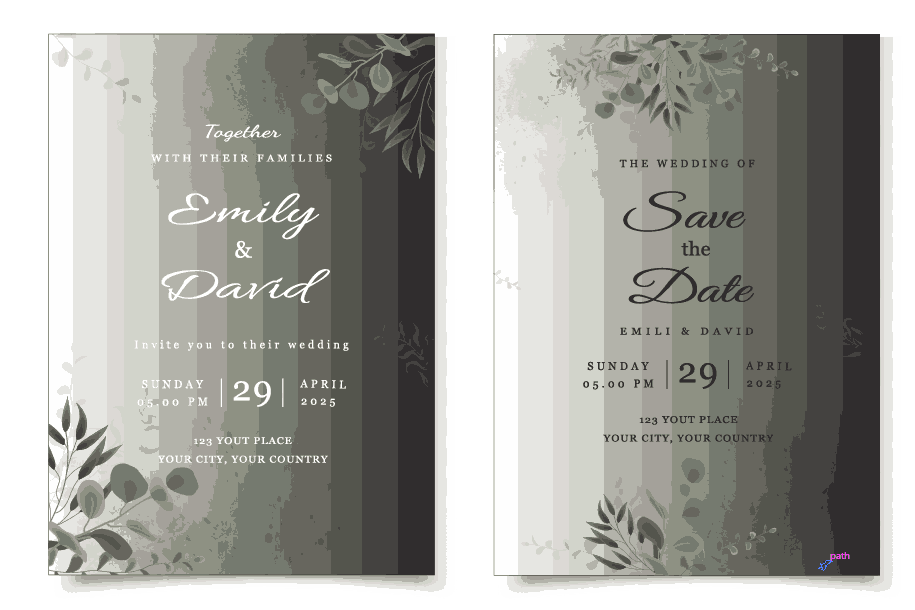Wedding Invitation Card Template with Eucalyptus Leaves Free Vector