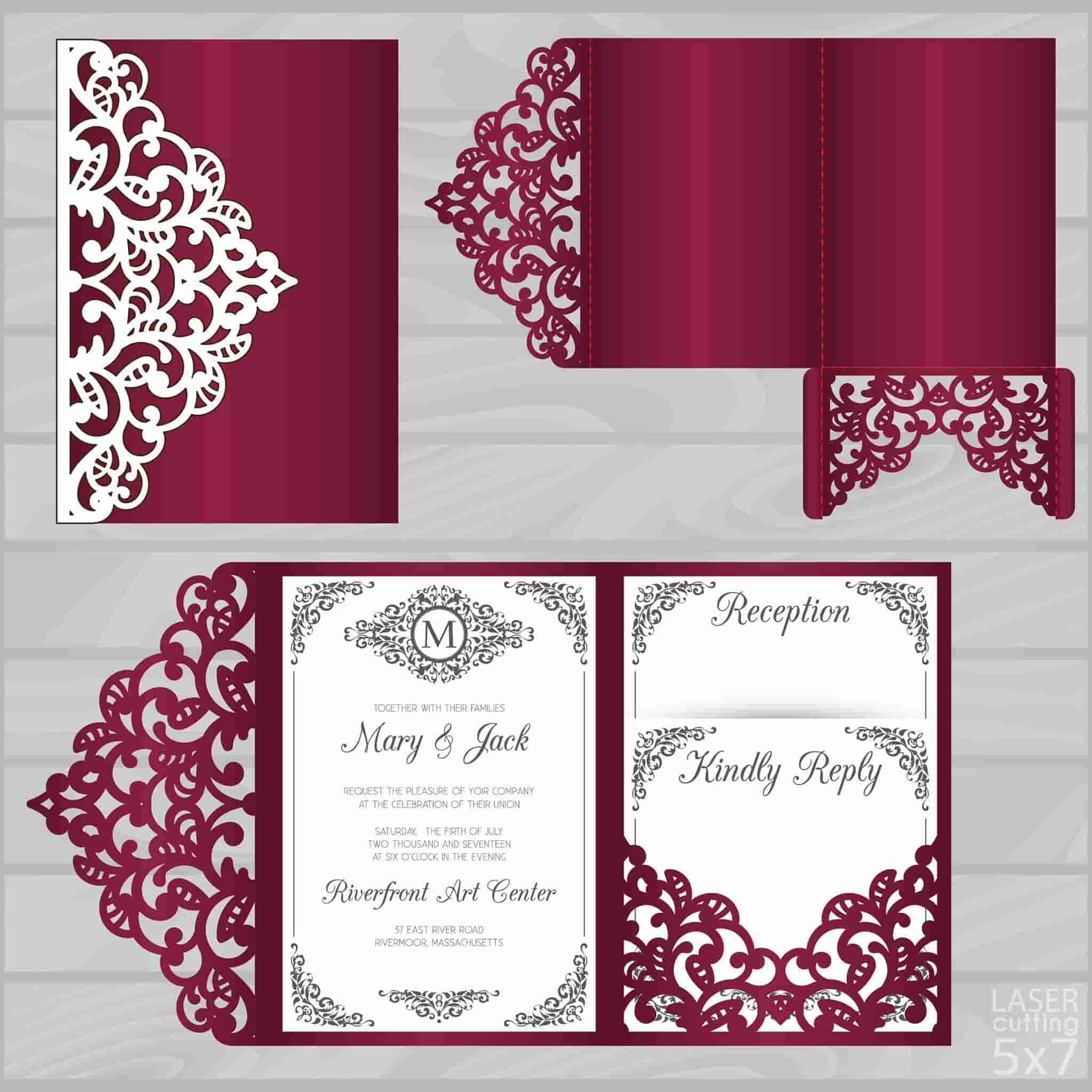 Wedding Invitation Red Card Template Vector File