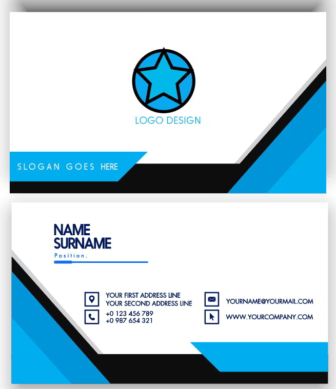 White with Blue Theme Visiting Card Template Free Vector