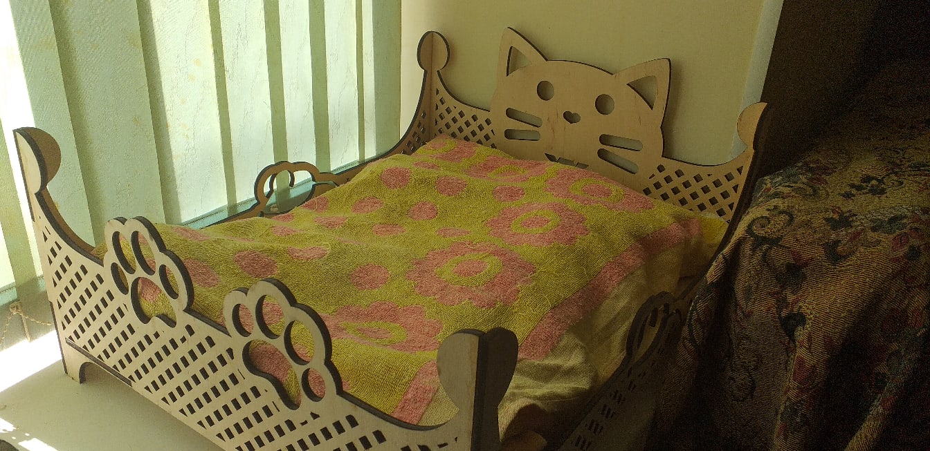 Wood Cat Shape Bed Pet Bed Laser Cut Free CDR File