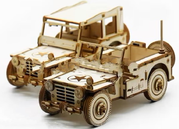 Wooden 3D Puzzle Jeep Toy Model CDR File for Laser Cutting