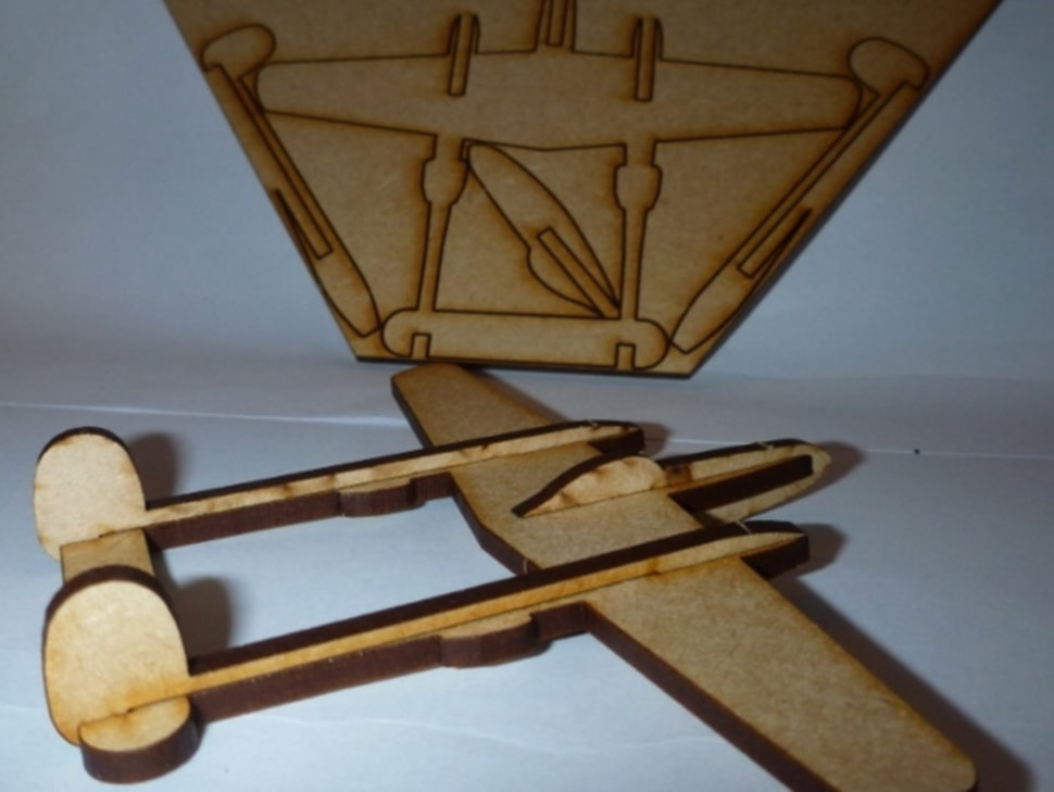Wooden 3D Puzzle P38 Fighter Jet Toy Model DXF File for Laser Cutting