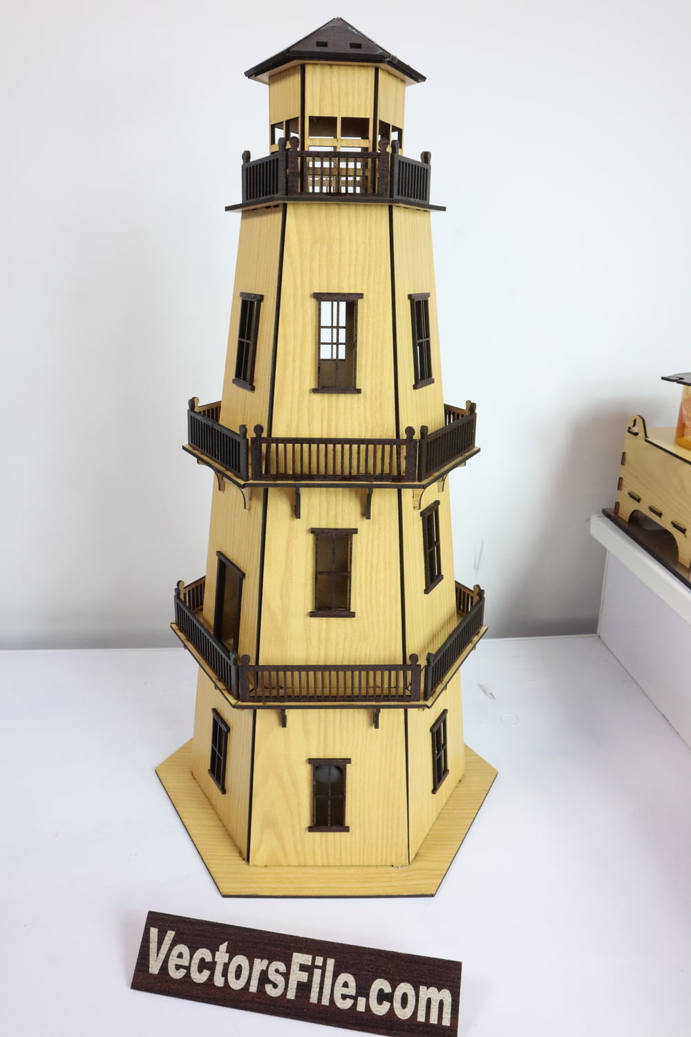 Wooden Cut MDF Light Tower Model Light House Architectural Design Free Vector File