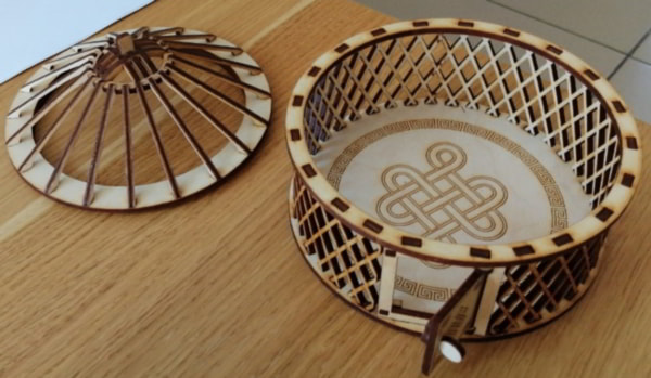 Wooden Decorative YURT Basket with Lid CDR File for Laser Cutting