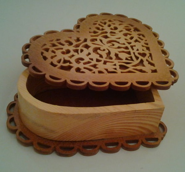 Wooden Heart Box with Pattern Design Jewelry Box Gift Box File for Laser Cutting