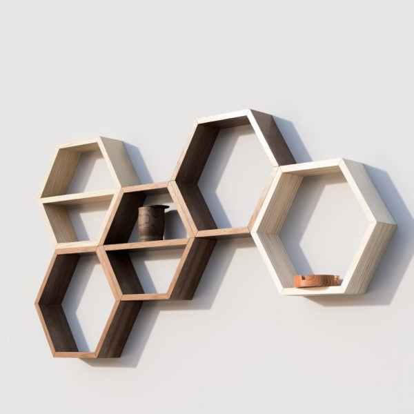 Wooden Hexagonal Storage Wall Shelf STL 3D Model for CNC