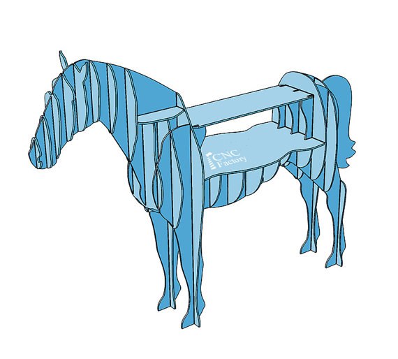 Wooden Horse Sketch 3D Pattern Puzzle Storage Shelf CDR File