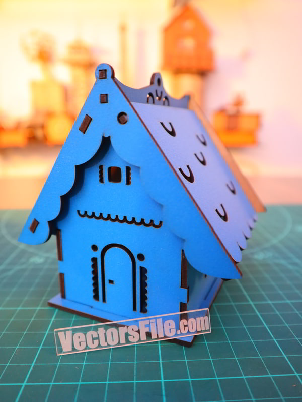 Wooden House Shape Jewelry Box Small House Gift Box Doll House Vector File for Laser Cut