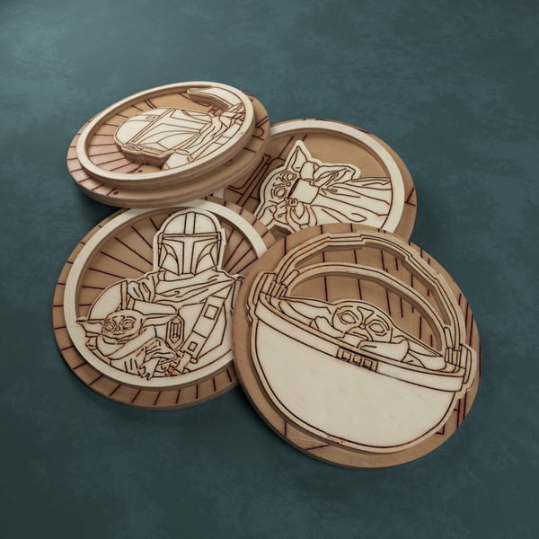 Wooden Mandalorian Inspired Badges Design Laser Cut CDR File