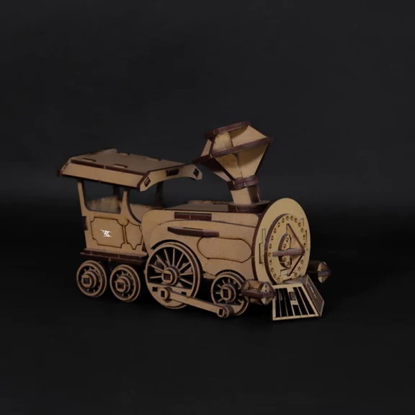 Wooden Puzzle Locomotive 3D Model Set Free DXF File for Laser Cutting
