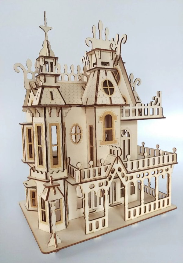 Wooden Puzzle Villas Model 3D Puzzle Building Model DXF File for Laser Cutting