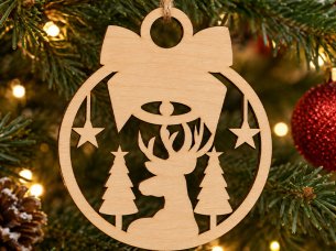Laser Cut Reindeer Christmas Ornament with Bow and Trees Holiday Decoration