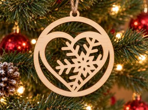 Laser Cut Wooden Snowflake Heart Christmas Ornament