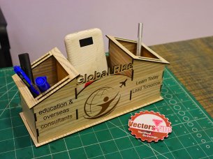 Laser Cut Dual Pen Holder and Storage Compartment Desk Organizer