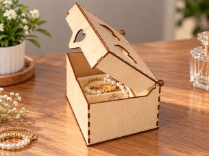 Laser Cut Jewelry Box with Heart Cutout Lid Wooden Jewelry Organizer