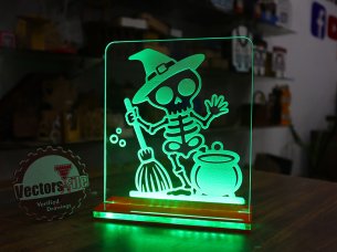 Laser Cut Halloween Witch Skeleton Acrylic 3D Illusion Lamp Design