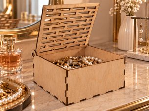 Laser Cut Wooden Jewelry Box with Decorative Pattern Lid
