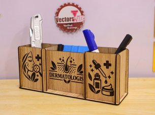 Laser Cut Wooden Dermatologist Pen Holder Desk Organizer