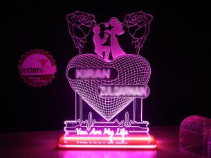 Laser Cut 3D Illusion Heart Couple Lamp Romantic Wedding Acrylic Light Design