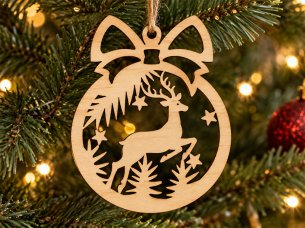 Laser Cut Wooden Reindeer Christmas Ornament for Holiday Decoration