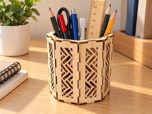 Laser Cut Wooden Hexagonal Shape Pencil and Pen Holder