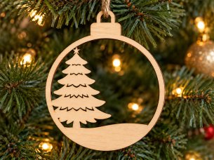 Laser Cut Plywood Christmas Tree Ornament with Snowy Landscape