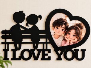Laser Cut Acrylic I Love You Couple Photo Frame