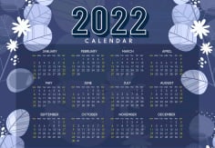 2022 Calendar Template Dark Nature Elements Decor Vector File