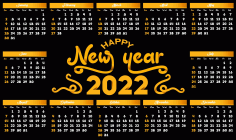 2022 Calendar Template Elegant Dark Black Yellow Decor