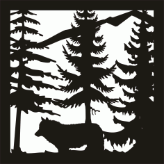 24 x24 New Wolf Trees Mountain Plasma Art CNC Laser Cut Free DXF File