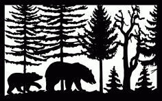 30 X 48 Two Bears Trees Plasma Art CNC Laser Cut Free DXF File