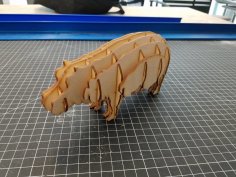 3D Animal Puzzle Hippo Toy Wooden Model Free Laser Cut File